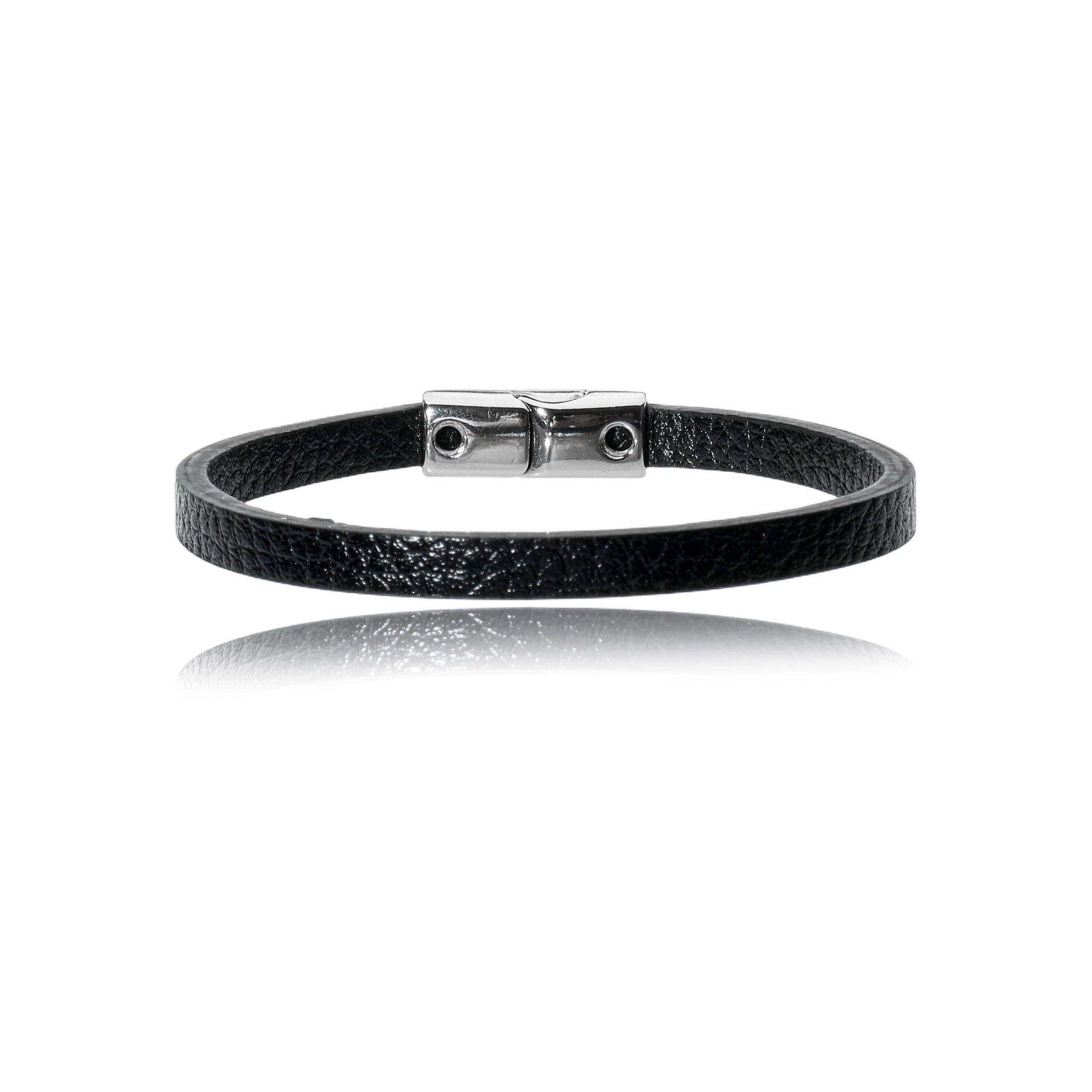 Pulseira Couro Preto e Fecho Ródio Negro
