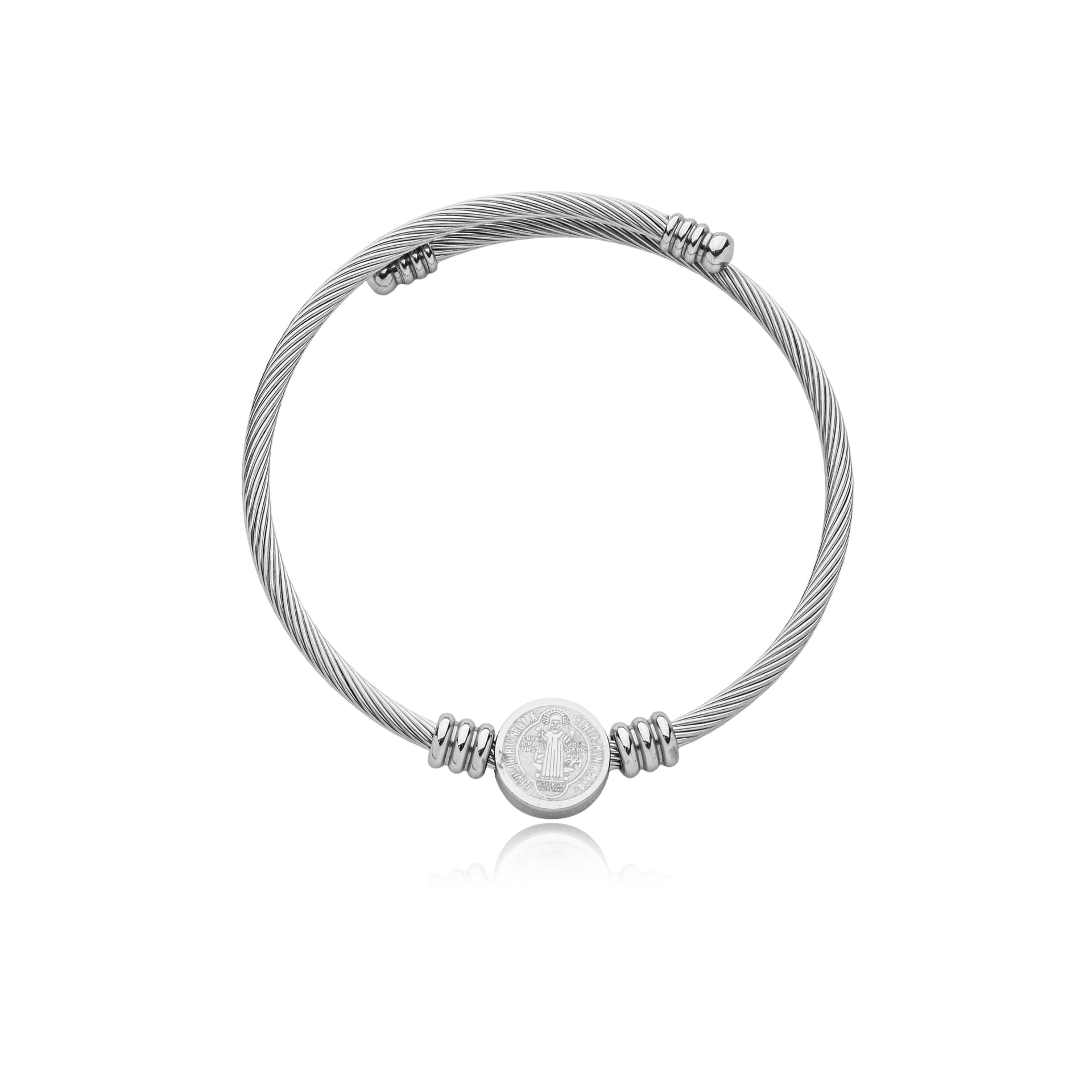 Bracelete Aço com Medalha São Bento