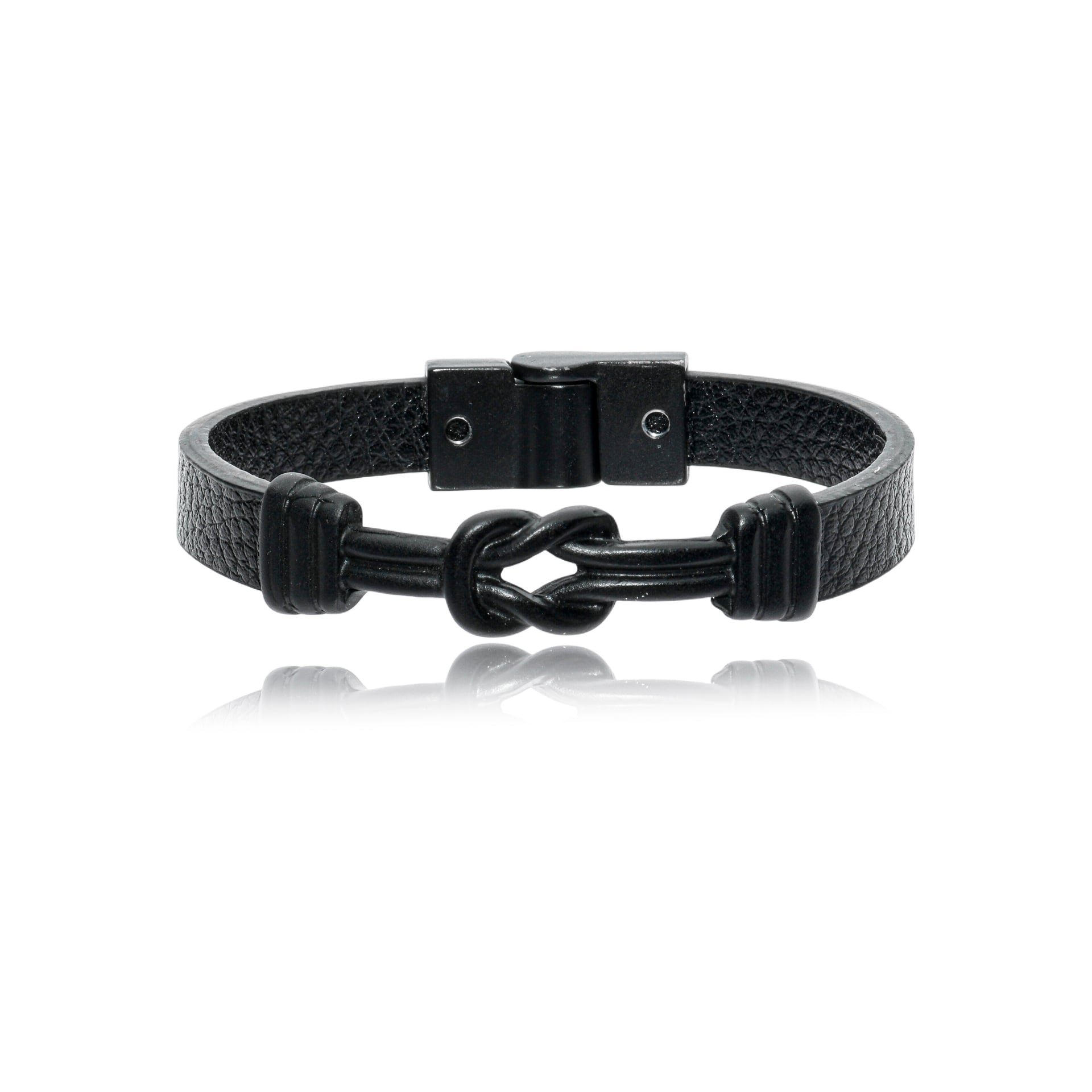 Pulseira Couro Preto com Nó Ornamental