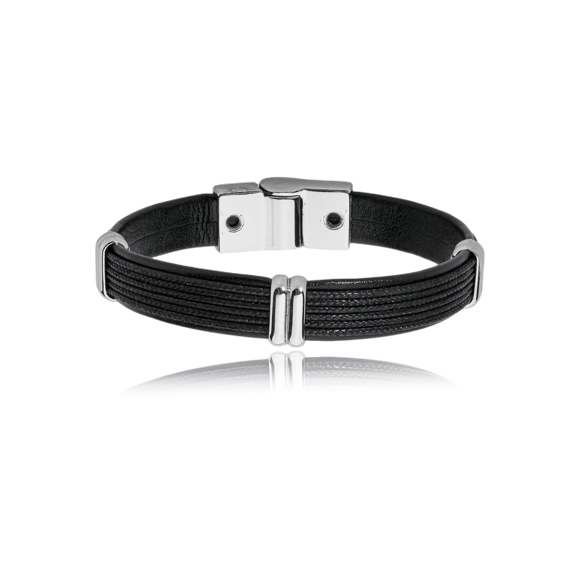 Pulseira Couro Preto Camada Dupla