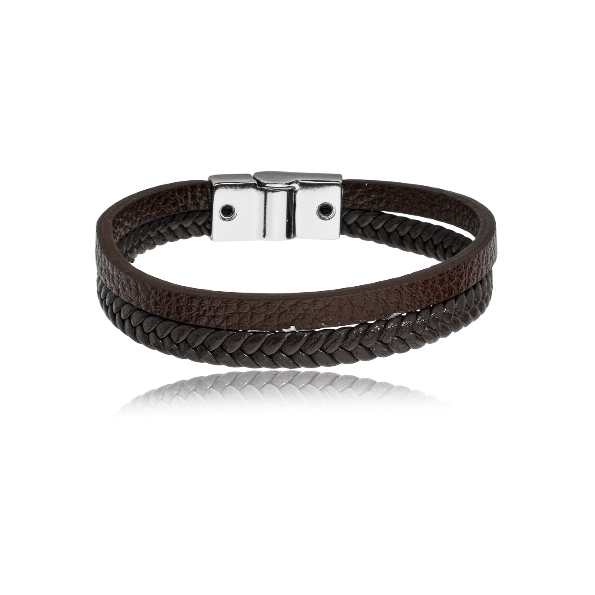 Pulseira Couro Marrom Dupla