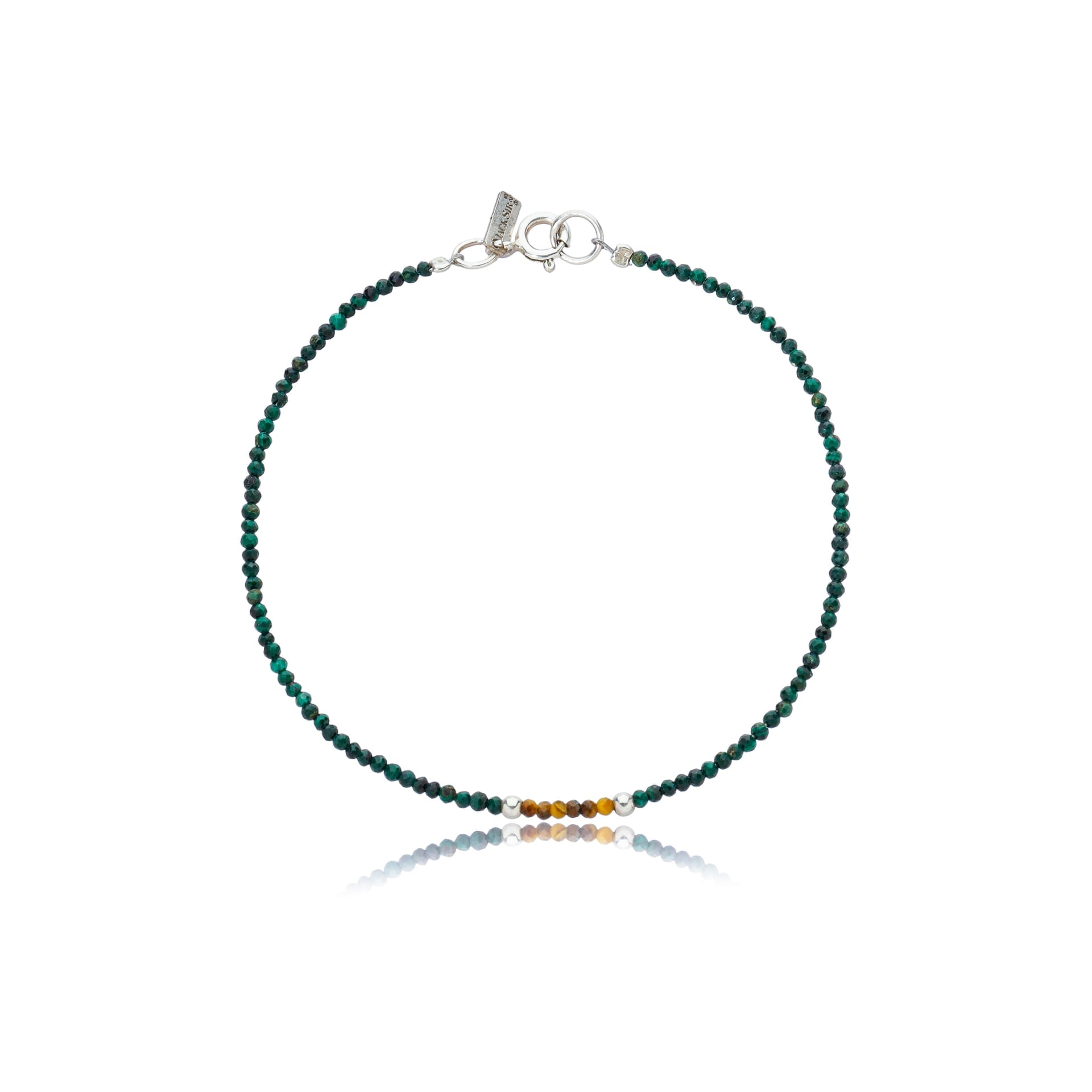 Pulseira Pedras Finas Malaquita, Olho de Tigre e Prata 925