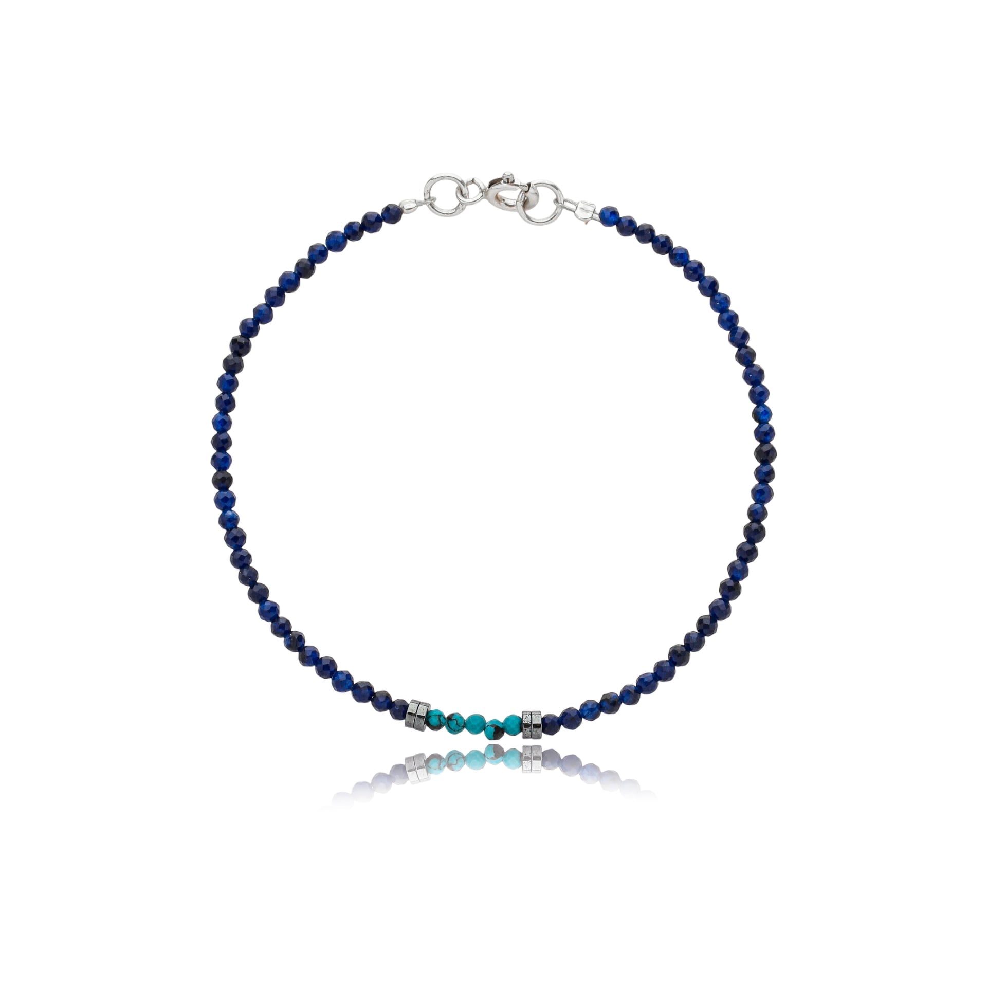 Pulseira Pedras Finas Lápis-lazúli, Howlita, Hematita e Prata 925