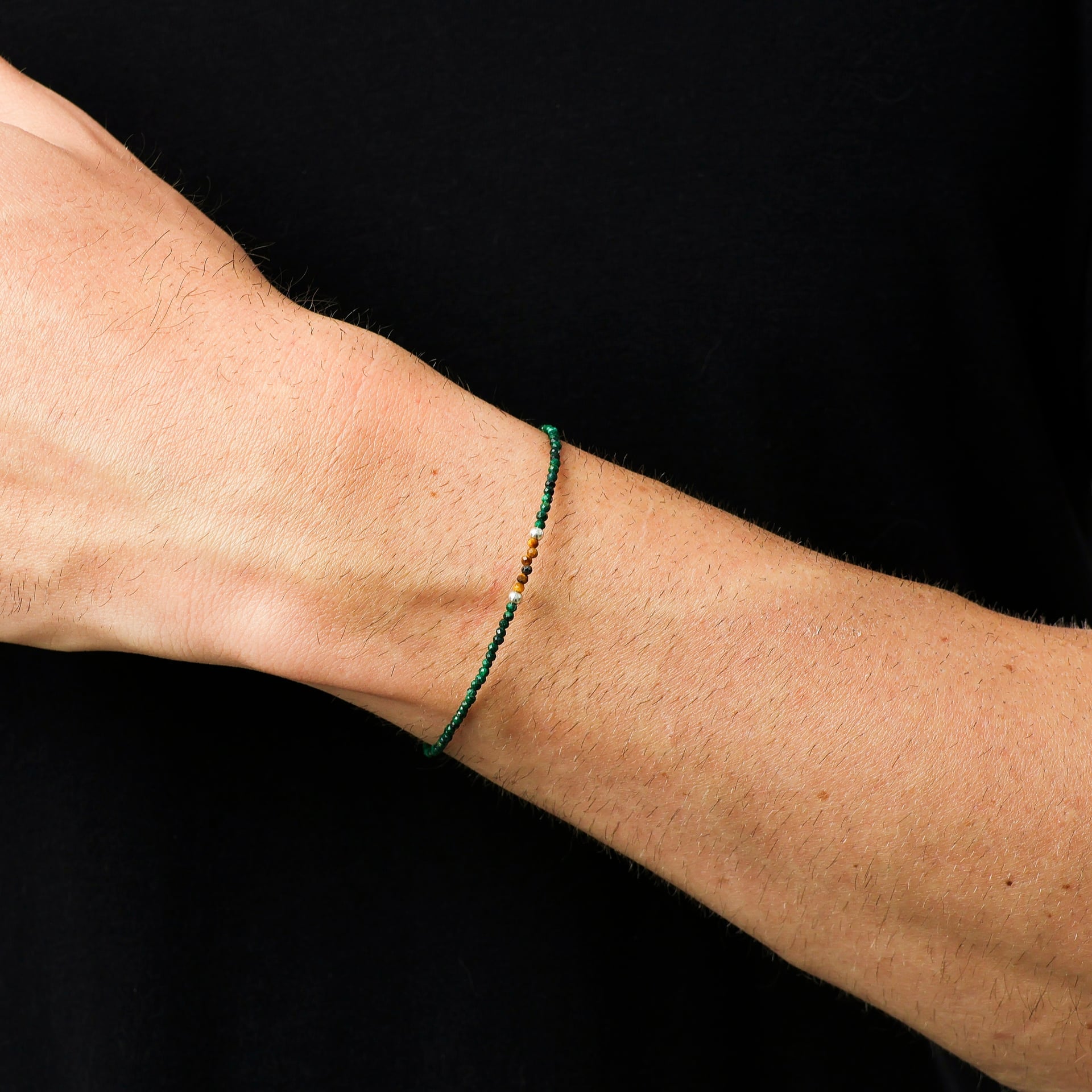 Pulseira Pedras Finas Malaquita, Olho de Tigre e Prata 925