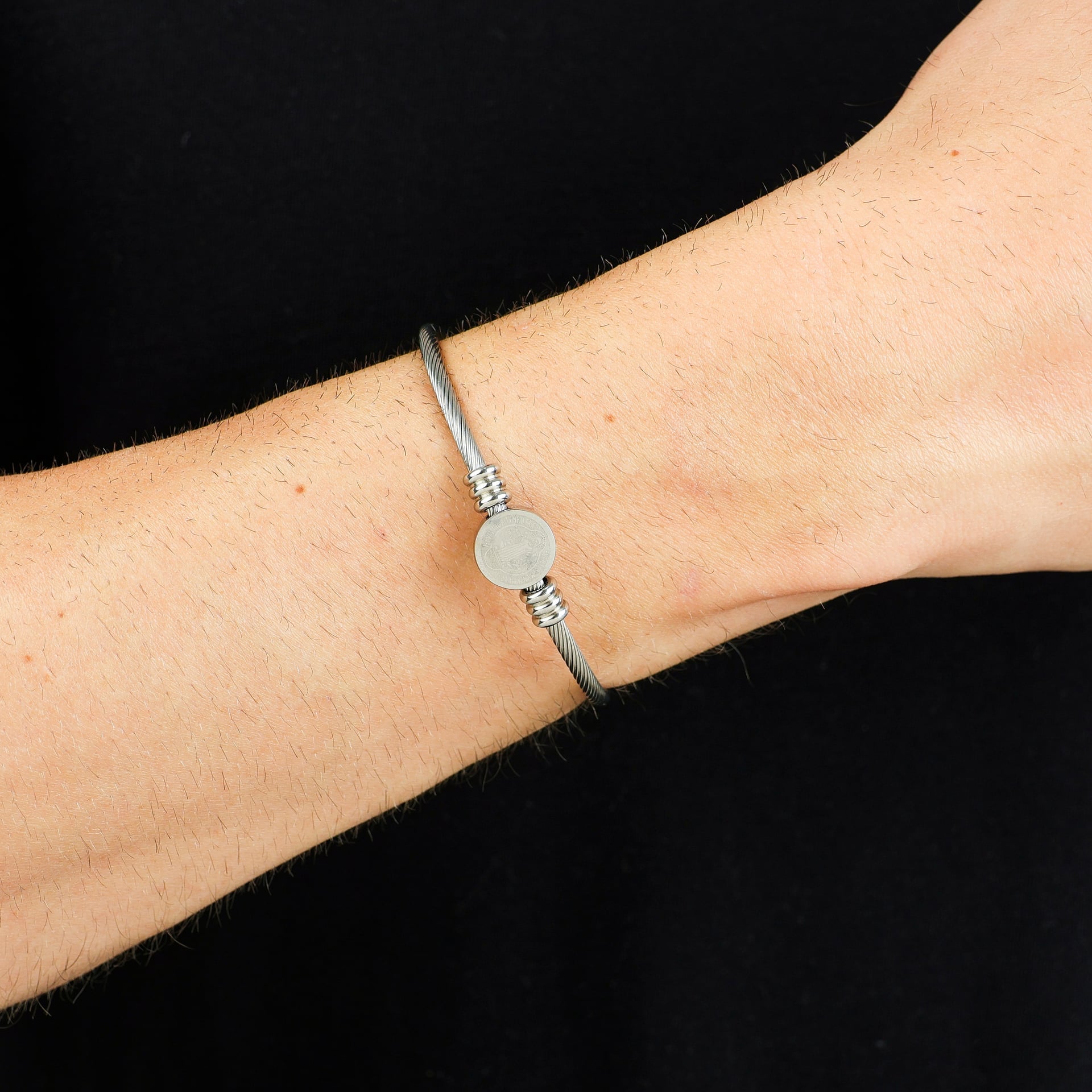 Bracelete Aço com Medalha São Bento